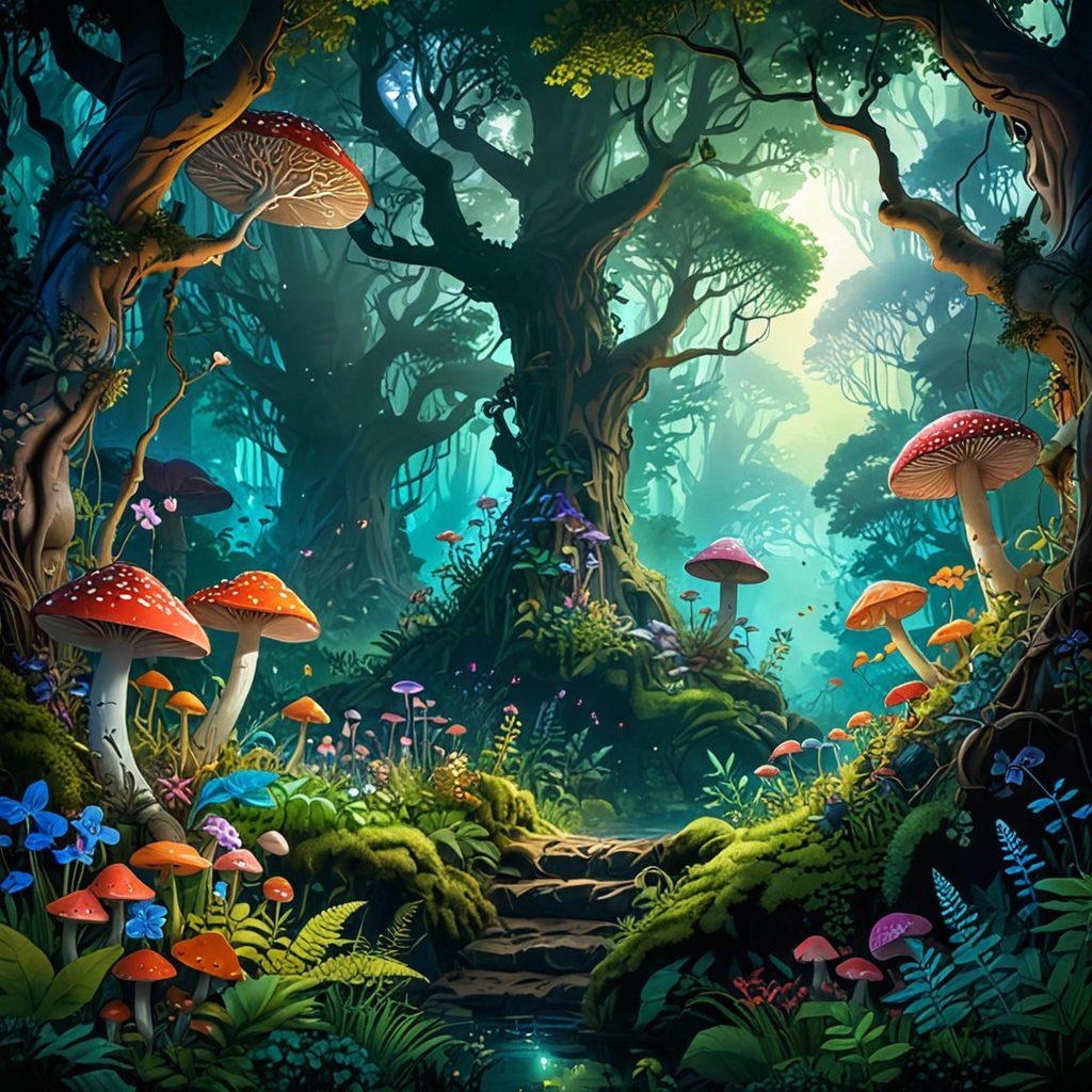 A visually captivating scene featuring a vibrant, fantasy-inspired landscape filled with whimsical characters from erotic anime and manga, showcasing diverse styles and themes. Include elements such as a mysterious forest, sensual figures, and playful creatures that embody exploration and creativity. Infuse the image with rich colors and intricate details, drawing the viewer into this enchanting universe. The atmosphere should evoke curiosity and excitement. digital art. vibrant colors. fantasy style.